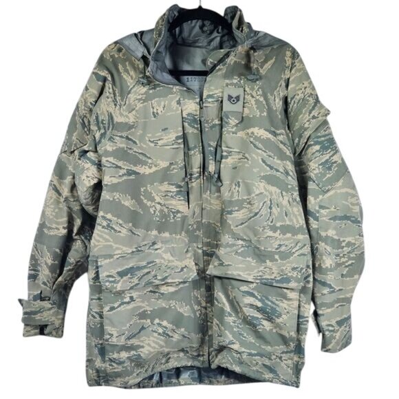 USAF Tiger Stripe Mens Rainsuit Parka Sz M Camouflage Outdoor Cargo Gorpcore - Picture 1 of 12